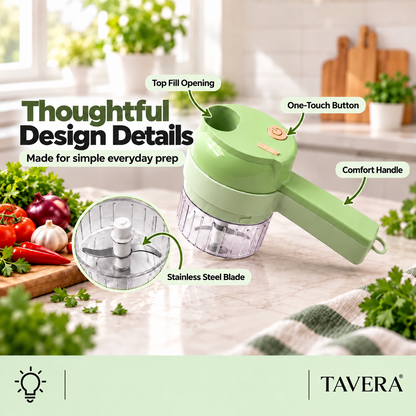 TAVERA cordless chopper with top-fill opening, one-touch control, comfort handle and stainless-steel blade